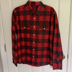 Mens Untuck It red and gray buffalo plaid flannel button down shirt size large